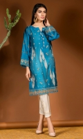 Bright cobalt blue cotton net shirt with Mughal embroidery all over in shades of beige gold and copper.