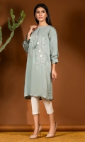 Slate green charmeuse silk shirt with detailed designed sleeves and a delicate floral motif with 3D hand embellishment.
