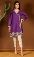 Purple angrakha in self textured cotton fabric with gold embroidery on hem, gota lace finishing and dori tassel details.