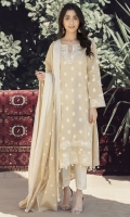 Custom made jacquard shirt+dupatta with cream colored embroidery on neckline, hem and sleeves.