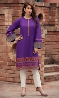 Long shirt with contrasting embroidered bold border on hem and sleeves, with a slim embroidered placket.