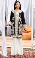 A classic black & white number with detailed thick white embroidery adorned with mock sheesha work.