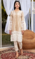 Soft beige Lawn shirt with laces & embroidery all over the front, with a thick white lace edging on sleeves and hem.