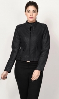 Leather jacket with lining Front zip closure Long sleeves Color: Black