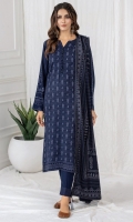 Dupatta: Printed - 01 Piece Shirt Front: Printed - 01 Piece Shirt Back: Printed - 01 Piece Sleeves: Printed - 01 Pair Trouser: Dyed - 01 Piece