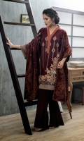 Shirt: Front: Embroidered/Dyed	1.25 Meters Shirt: Back: Embroidered/Dyed	1.25 Meters Dupatta: Printed	2.5 Meters Sleeves: Embroidered/Dyed 1 Pair	 Trouser: Dyed 2.5 Meters	 Weight: 1.3kg
