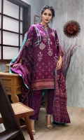Shirt: Front: Embroidered/Printed	1.25 Meters	 Shirt: Back: Printed 1.25 Meters	 Dupatta: Printed	2.5 Meters Sleeves: Embroidered/printed	1 Pair	 Trouser: Dyed 2.5 Meters Weight: 1.3 kg
