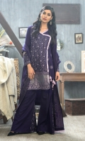 Shirt: Front: Embroidered/Dyed	1.25 Meters Shirt: Back: Embroidered/Dyed	1.25 Meters Dupatta: Printed	2.5 Meters Sleeves: Embroidered/Dyed	1 Pair Trouser: Dyed	2.5 Meters Weight: 1.3 kg