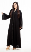 Made with High-Quality Nidha Fabric especially for summers Bell Sleeves with simple black borders  Simple black borders on the front with button-down Style Front Open Abaya  It comes with a complimentary hijab