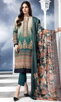 Printed Lawn Shirt Fabric 1 Piece Embroidered Sleeves Patch on Organza Printed Silk Dupatta (2.5 Meter)