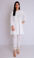 WHITE PASTE STRAIGHT SHIRT BOAT NECK FULL LENGTH SLEEVES EMBELLISHED WITH LACES