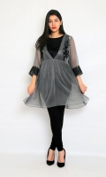 CHIFFON EMBROIDERED TOP WITH LINING STRAIGHT SLEEVES FROK STYLE V-SHAPED NECK