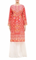 EMBROIDERED KURTA  ROUND NECK  FULL LENGTH SLEEVES  STRAIGHT HEM  PRINTED BACK  BUTTONS