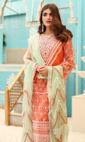 Shirt front: Chiffon embroidered 01-piece Shirt back: Chiffon embroidered 01-piece Sleeves: Chiffon embroidered 01-pair Dupatta: Chiffon embroidered 2.5 meters Trouser: Dyed 2.5 meters