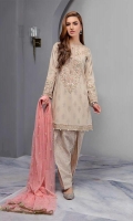 Lawn Jacquard Shirt With Embroidered Neckline Sleeves And Hem Paired With Jacquard Shalwar And Embroidered Net Dupatta