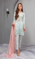 Straight Chiffli Lawn Shirt With Embroidered-Sleeves Paired With Straight Cotton Lawn Pants And Embroidered Net Dupatta