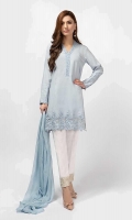 3 Piece Shirt, Trouser and Dupatta Straight lawn shirt with embroidered border and neckline Embroidered cotton pants Chiffon dupatta