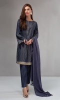 3 piece Shirt, trouser and shawl Denim khadar jacquard shirt Embroidered border Khaddar trouser Linen shawl