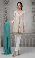 3 pcs Jaquard front angrakha Embroidered sleeves and border Cotton trouser Cotton dupatta