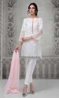 3 pcs Lawn panelled kurta Embroidered front and sleeves Lawn trouser Net dupatta