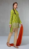 3 piece Shirt, Trouser and Dupatta Jacquard front open shirt with embroidered front and sleeves Cotton trouser Chiffon dupatta,