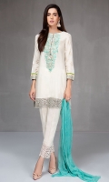 Shirt, shalwar and dupatta Lawn a line shirt Embroidered neckline and border Cotton trouser with embroidered Chiffon dupatta