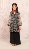 Printed cotton net shirt with embroidered neckline and sleeves paired with matching sharara Chiffon tie and dye dupatta