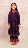 Embroidered long frock paired with matching dhaka pajama fearturing embroidered silk patti at bottom Chiffon dupatta