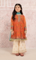 Polynet embroidered frock with digital printed undershirt featuring kiran lace and paired with screen printed embroidered dhaka pajama Chiffon dupatta