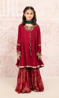 Embroidered panelled frock paired with matching jacquard gharara Chiffon dupatta