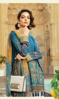Printed and embroidered front 1.25m Printed back 1.25m Printed sleeves 0.65m Embroidered sleeve patti 1m Printed trouser 2m Chiffon printed dupatta 2.5m