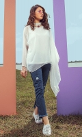 Asymmetrical white tunic with pearl details on collar and sleeves with undershirt 