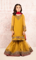 Organza embroidered shirt paired with Organza embroidered gharara Chiffon dupatta