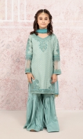 Jacquard embroidered short shirt with satin gharara Chiffon dupatta