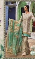 3Piece  Printed shirt 3.15m Dyed cambric trouser 2m Printed silk dupatta 2.5m Embroidered neckline 1piece
