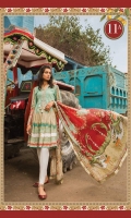 2Piece Printed shirt 3.15m  Printed silk dupatta 2.5m  Embroidered neckline patti 1m Embroidered neck motif 1 piece