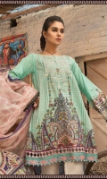 2 Piece  Printed shirt 3.15m Printed chiffon dupatta 2.5m Embroidered neckline 1piece Embroidered ghera patti 1m
