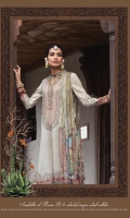 Printed lawn shirt  Printed silk dupatta  Dyed cambric trouser  Embroidered neckline patti Embroidered ghera patti
