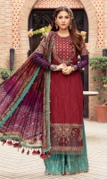Embroidered Cotton Satin Front Plain Cotton Satin Back Embroidered Cotton Satin Sleeves Embroidered Cotton Satin Sleeve Patches Embroidered Cotton Satin Neckline Embroidered Organza Ghera Patch Printed Tissue Silk Dupatta Embroidered Dupatta Patti Plain Cotton Satin Trouser Embroidered Cotton Satin Trouser Lace