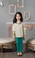 2 piece Shirt and Tights Linen screen Printed Shirt with Embroidered Neckline and Patti on Sleeves Green Tights