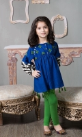 2 Piece Frock and Tights Khaddar Short Frock with Embroidered Bodice Screen Printed Patti on Sleeves Green Tights Embellished with Tassels and Buttons