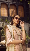 01 M EMBROIDERED DOBBY LAWN FRONT 02 M EMBROIDERED FRONT BORDER 5 M EMBROIDERED FRONT AND BACK BORDER 25 M DYED LAWN BACK 01 EMBROIDERED BACK MOTIF 65 M EMBROIDERED DOBBY LAWN SLEEVES 01 M EMBROIDERED SLEEVES BORDER 5 M EMBROIDERED DUPATTA WITH GOTTA WORK ON CHANDARI 02 M EMBROIDERED DUPATTA BORDER 44” EMBROIDERED TROUSER BOTTOM 5 M 100% PIMA COTTON TROUSER