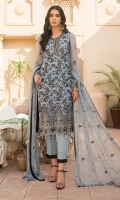 Embroidered Front Chiffon. Embroidered Front Border Embroidered neckline hand work Embroidered Back Chiffon. Embroidered Back border. Embroidered Sleeves Chiffon. Embroidered Sleeves border. Embroidered Dupatta Chiffon. Trouser Dyed grip.