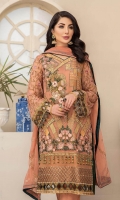 CHIFFON EMBROIDERED FRONT (1YARD) ORGANZA EMBROIDERED FRONT BORDER PATCH  (1 YARD) CHIFFON EMBROIDERED BACK   (1 YARD) ORGANZA EMBROIDERED BACK BORDER PATCH (1 YARD) CHIFFON EMBROIDERED SLEEVES (0.60YARD) EMBROIDERED SLEEVES  PATCH (1 YARD) CHIFFON EMBROIDERED DUPATTA (2.50 YARDS) DYED GRIP RAW-SILK TROUSER(2.50 YARDS)