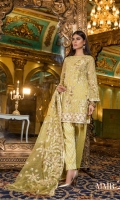 Chiffon Embroidered Dori Front, Sleeves, Dupata, Embroidered Back,Embroidered Front, Back Daman Patch, Embroidered Net Dupata, Jecquard Trouser and Accessories.