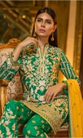 Chiffon Embroidered Front, Back, Sleeves, Dupata, Embroidered Front, Back Daman Patch, Embroidered Trouser and Accessories.