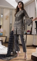 CHIFFON EMBROIDERED FRONT, BACK , SLEEVES, DUPATTA EMBROIDERED FRONT, BACK DAMAN PATCH, GRIP, TROUSER ACCESSORIES