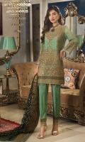 CHIFFON EMBROIDERED FRONT, BACK , SLEEVES, DUPATTA EMBROIDERED FRONT, BACK DAMAN PATTI PATCH, GRIP, TROUSER ACCESSORIES