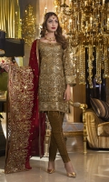 CHIFFON EMBROIDERED FRONT, BACK , SLEEVES, DUPATTA EMBROIDERED FRONT, BACK DAMAN PATCH, JAMAWAR TROUSER ACCESSORIES