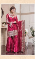 Chiffon Embroidered Front, Back, Sleeves. Embroidered Neck Patch, Daman Patch. Chiffon Embroidered Dupatta. Embroidered Grip Trouser. Accessories